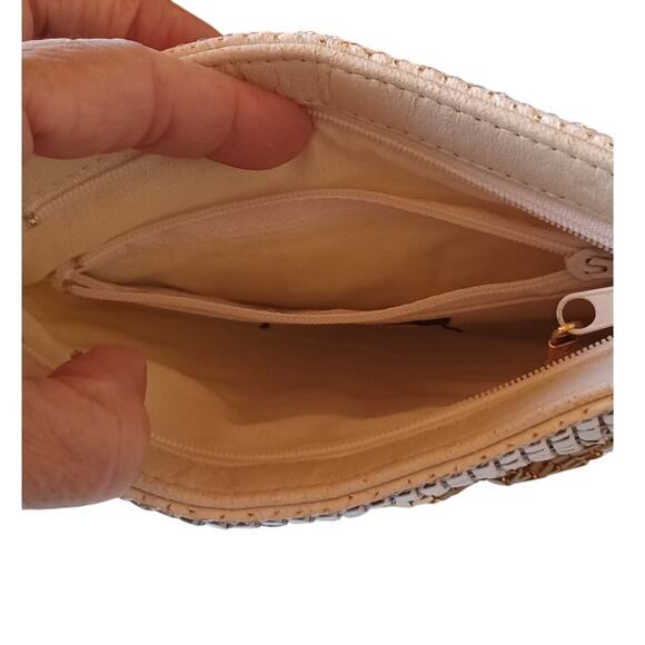 Vintage Elka Metallic Mesh Purse Gold Silver White Disco Clutch Bag 8x6 inches - Picture 3 of 8